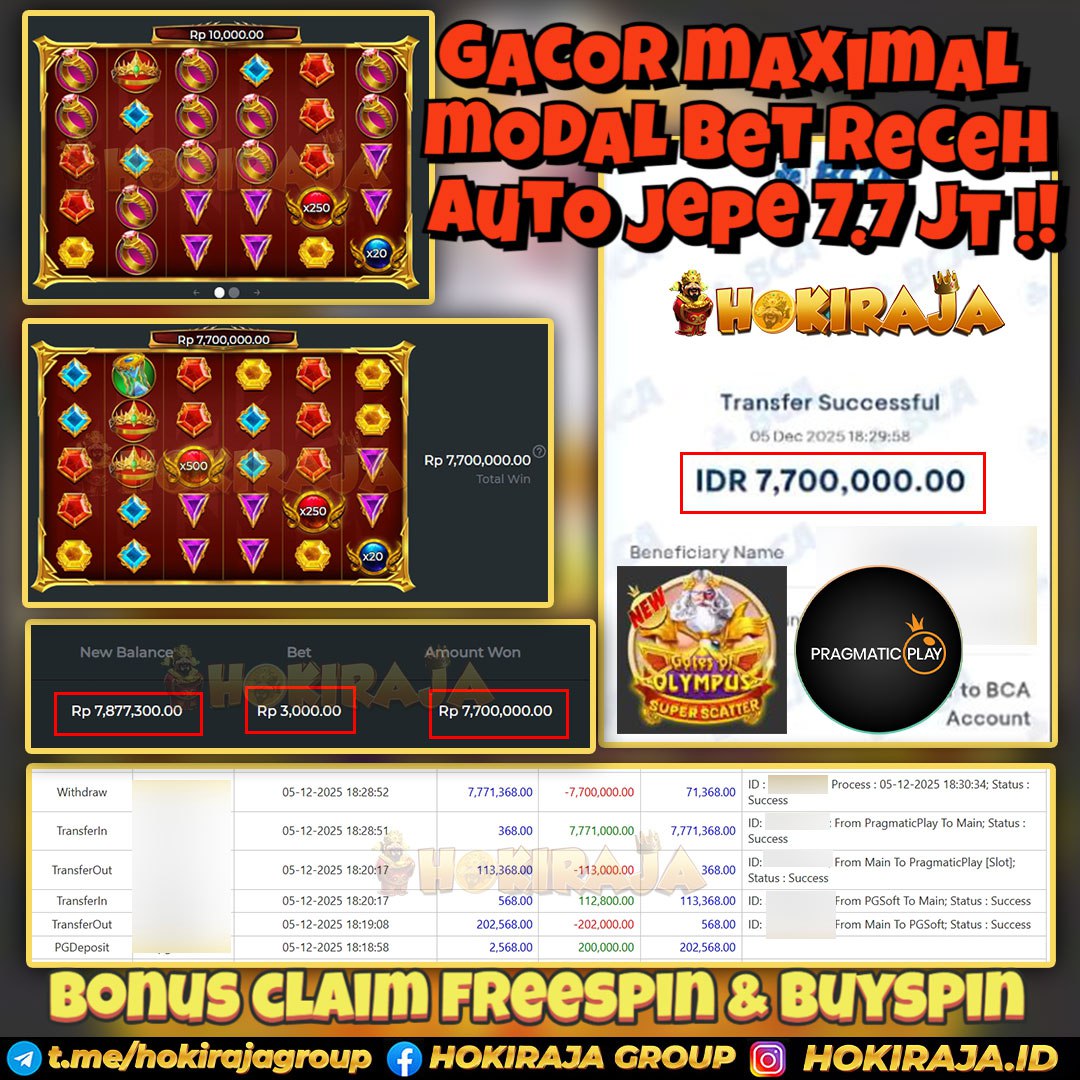 HOKIRAJA JACKPOT SLOT GATES OF OLYMPUS SUPER SCATTER RP 7.700.000 ID : REZ***